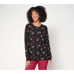 Denim & Co. Printed Heavenly Jersey Long Sleeve Pullover Black 3X A712297